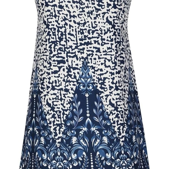 White and Blue Sleeveless Sheath Midi Dress - Picture 12 of 17